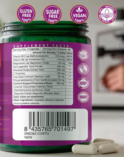 Cortisol Supplements for Women & Men - Adrenal Support & Stress Relief (90 Caps)