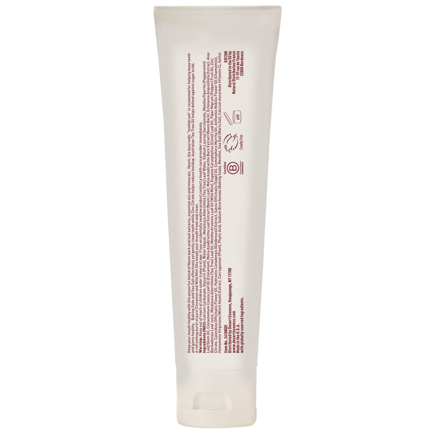 Desert Essence Neem Toothpaste - Cinnamint, 6.25 oz | Fluoride-Free Natural Oral Care
