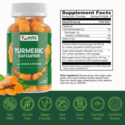 Curcumin Turmeric Gummies – Extra Strength 2000mg (8:1) – Peach Flavor, 60 Count