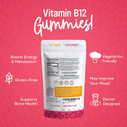 B12 Gummy Vitamins 1500 mcg - Raspberry Flavor, 60 Count - Energy & Metabolism Support
