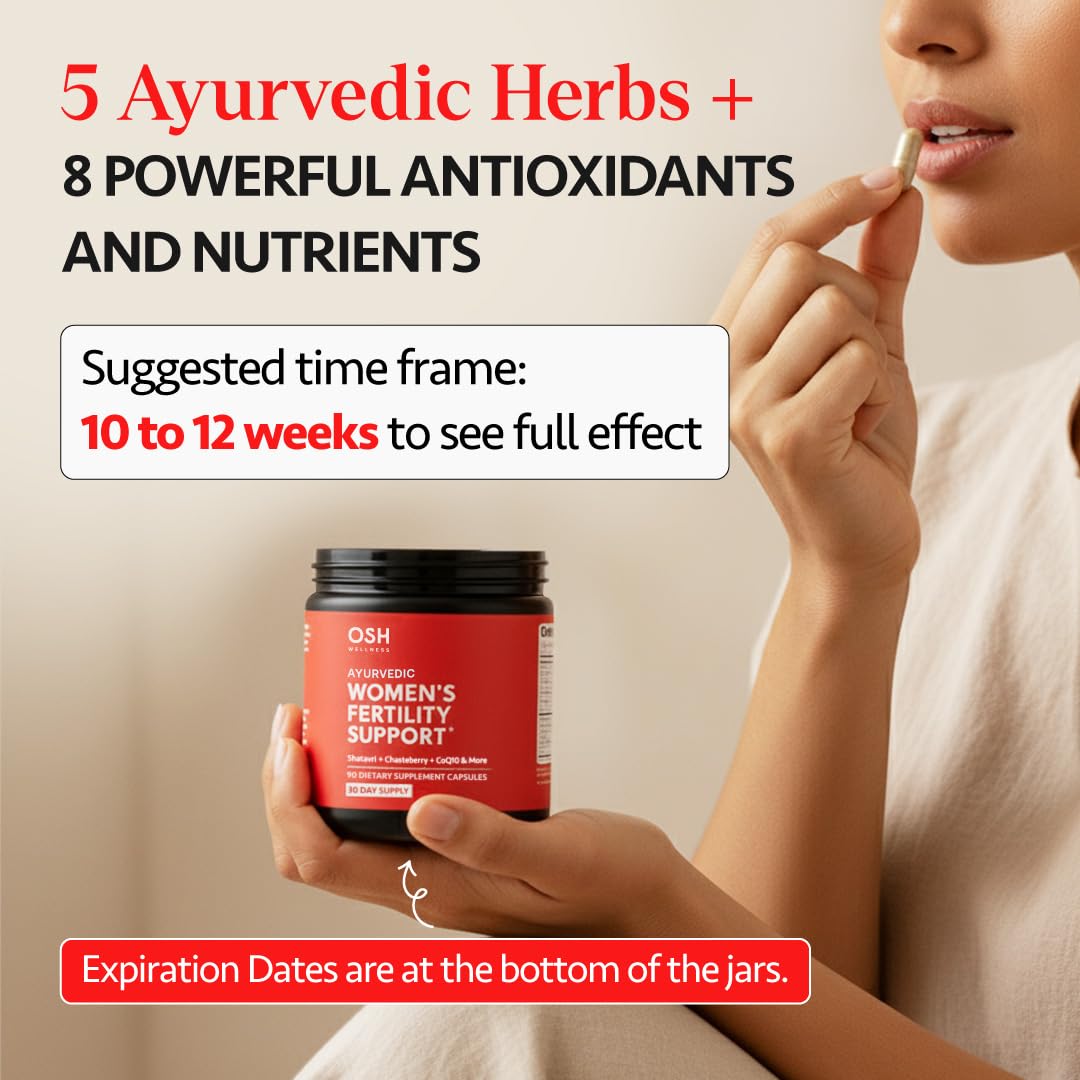Freshly Moms Ayurvedic Fertility Supplements for Women | Support Ovulation | Conception for Women | Egg Quality | Maca Root, Vitex, & Vitamins | Vegan | 90 Capsules - OSH Wellness