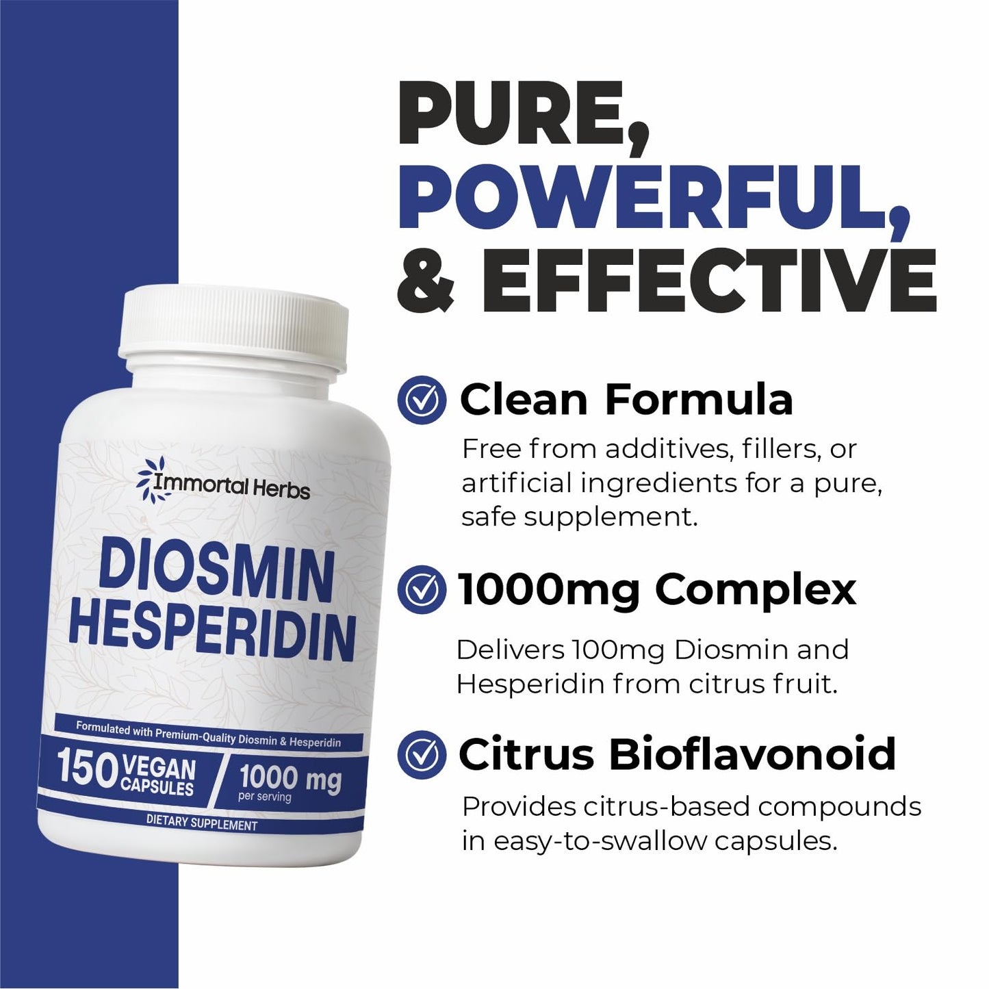 Immortal Herbs Diosmin Hesperidin 1000mg Complex – 150 Vegan Capsules | Gluten Free & Non-GMO