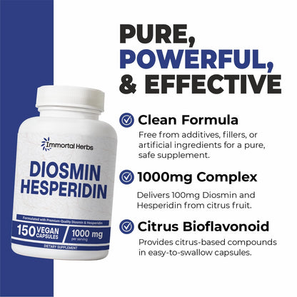 Immortal Herbs Diosmin Hesperidin 1000mg Complex – 150 Vegan Capsules | Gluten Free & Non-GMO