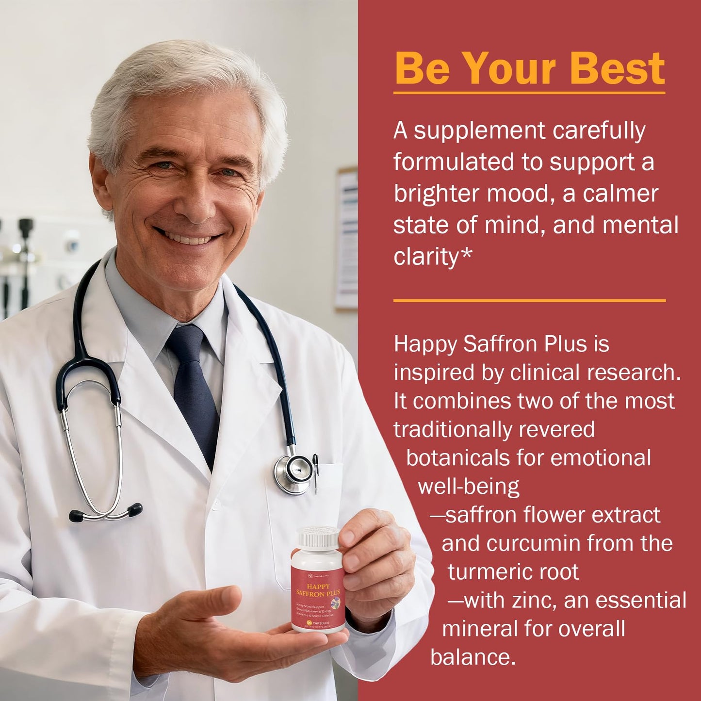 Happy Saffron Plus - 90 Vegan Capsules | Mood Balance & Eye Health | Non-GMO, Gluten Free