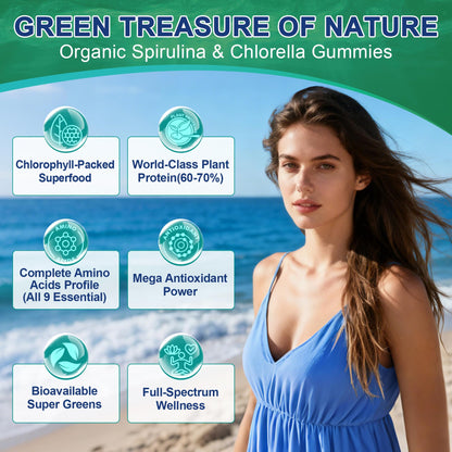 Organic Spirulina & Chlorella Gummies – Probiotic & Super Greens Supplement, 60 Count