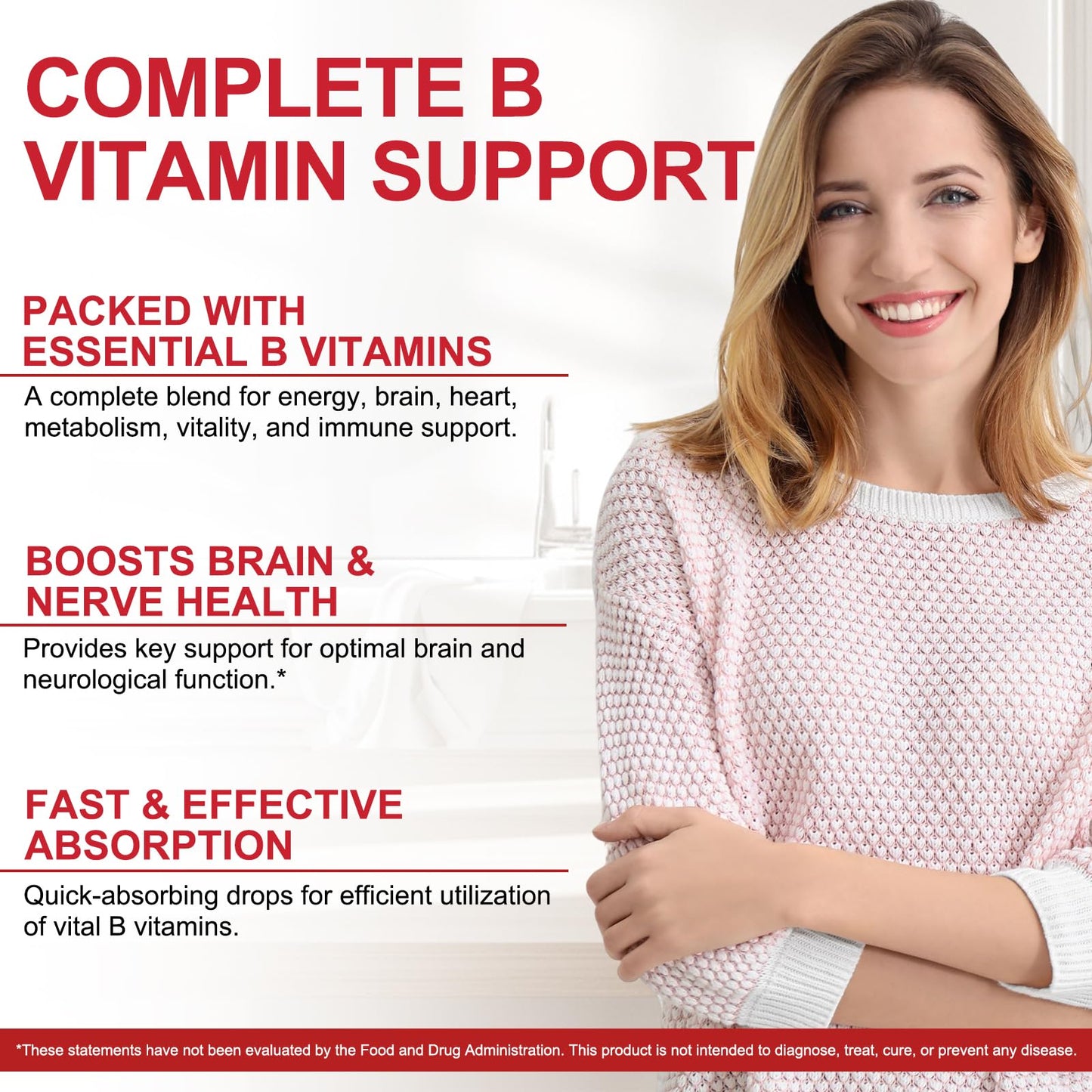 Vitamin B Complex Liquid Drops – Vegan B12 (Methylcobalamin) with B1, B3, B6, B9 and Niacin – 40 Servings