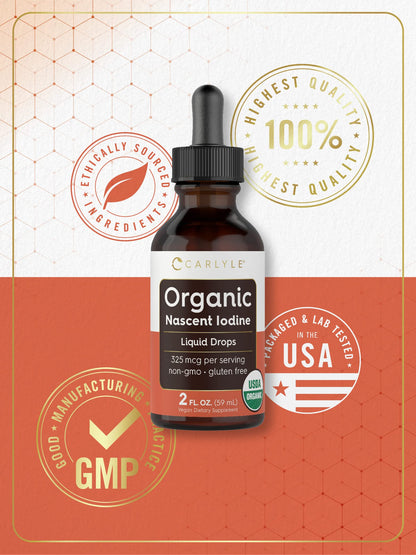 Carlyle Organic Nascent Iodine Liquid Drops – 2 fl oz – Vegan, Non-GMO, Gluten Free