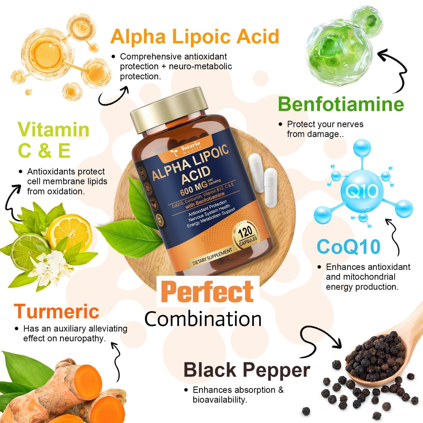 Alpha Lipoic Acid 600mg with Benfotiamine 300mg – Nerve Health & Antioxidant Support (120 Veg Caps)