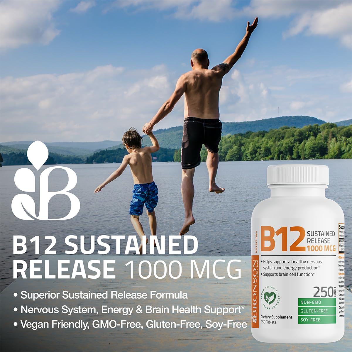 Bronson Vitamin B12 1000 mcg Sustained Release – Non-GMO, Vegan, 180 Tablets