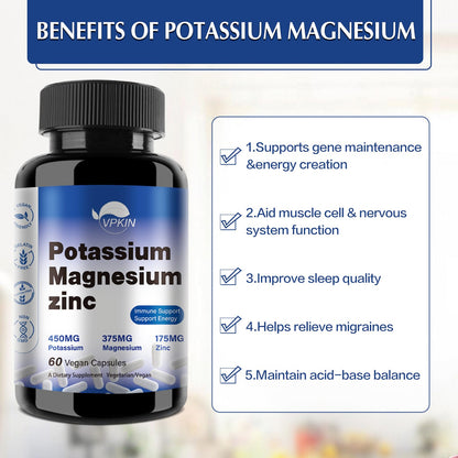 Potassium Magnesium 1000mg Supplement | Leg Cramps Relief | High Absorption | Vegan (60 Capsules)