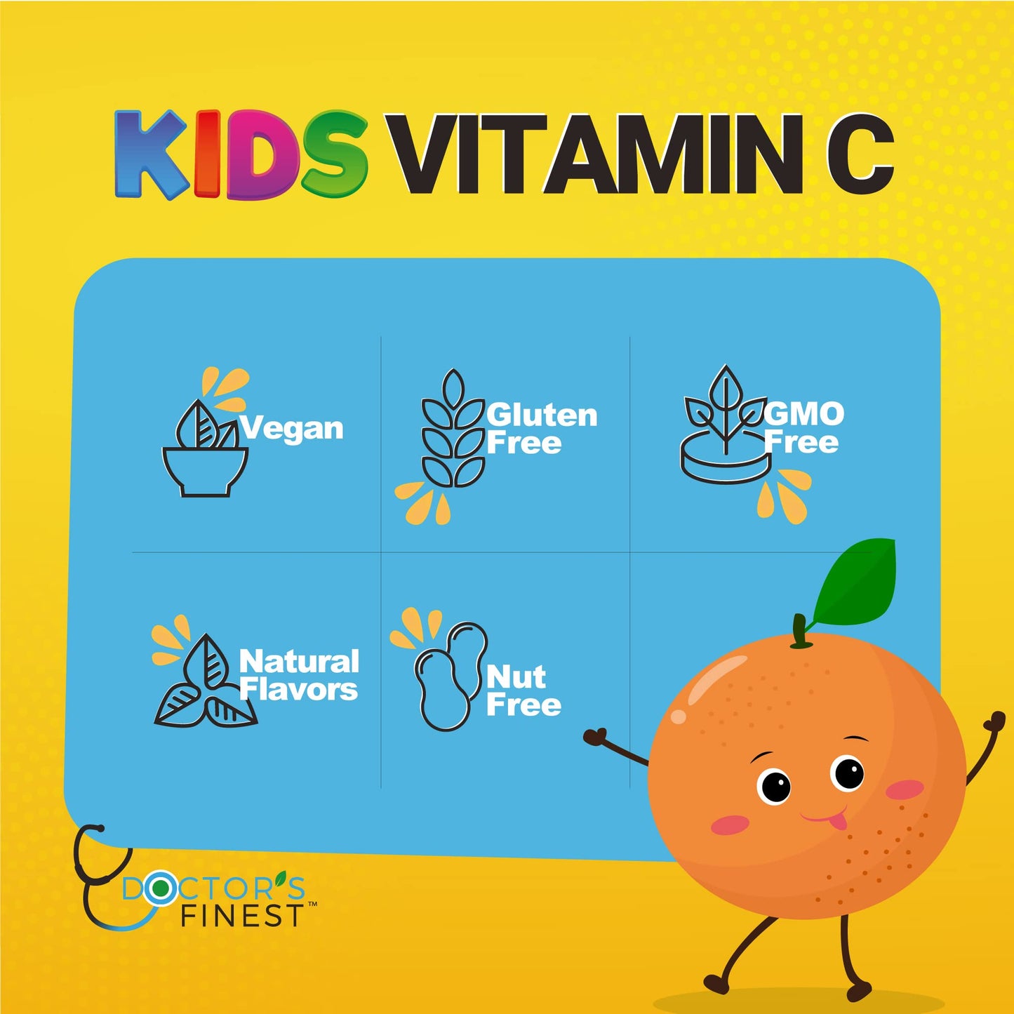 Doctors Finest Vitamin C Gummies for Kids – Vegan, GMO Free & Gluten Free | 250 mg Vitamin C per Serving | 90 Jellies (45 Doses)