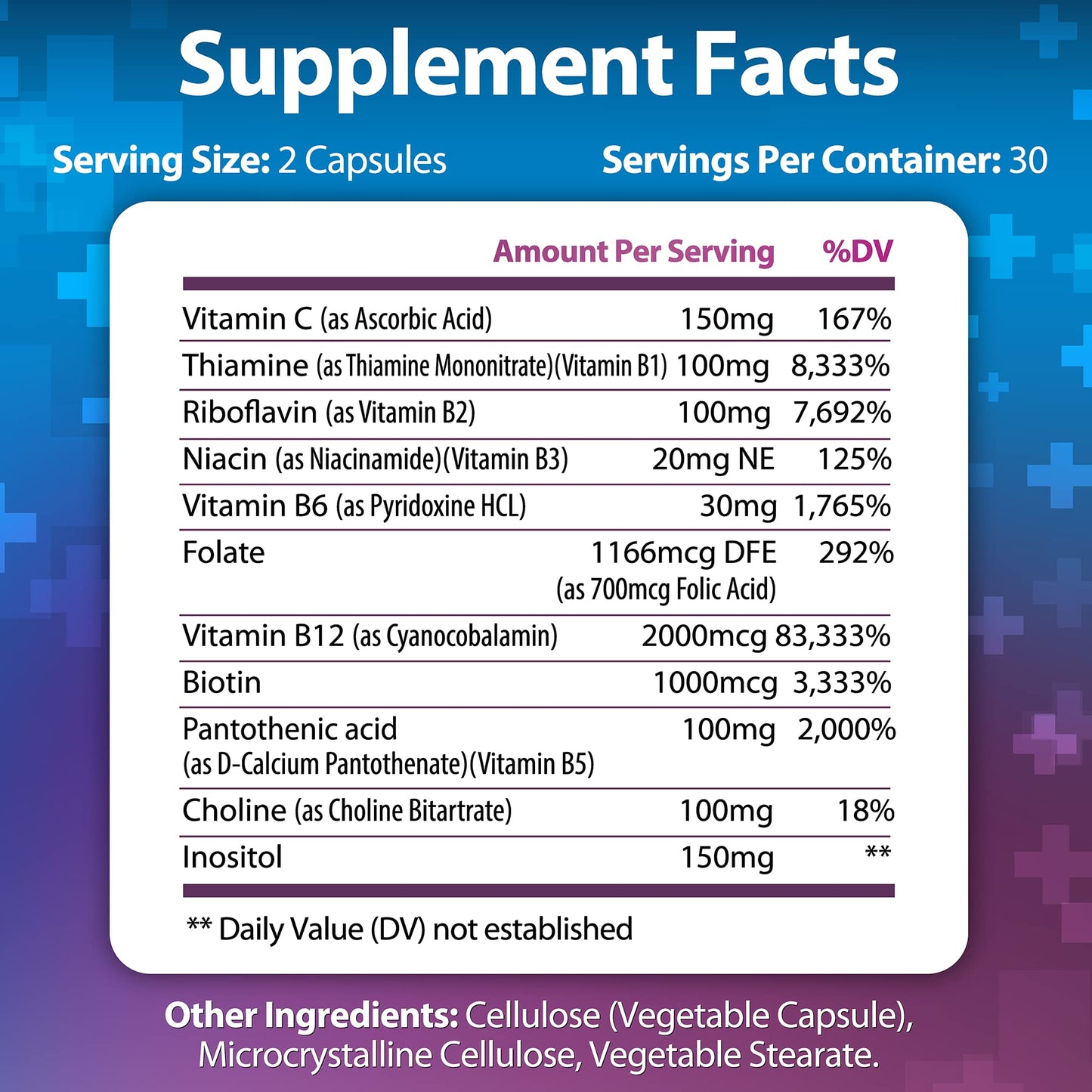 Vitamin B Complex + Vitamin C - Immune, Energy & Metabolism Support | 60 Caps | Vegan