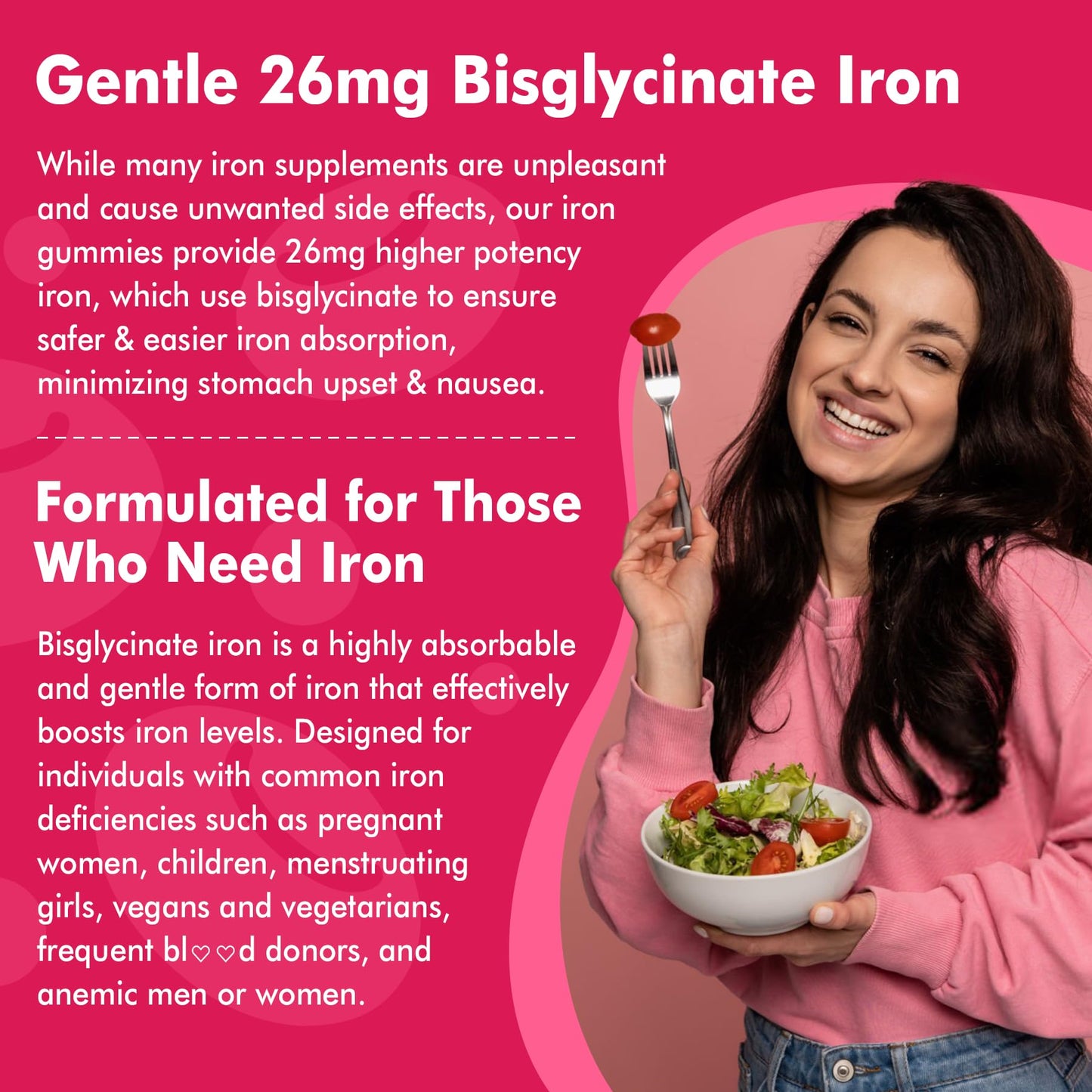 Iron Bisglycinate Gummies with Vitamin C - Sugar-Free, Gentle Iron for Adults