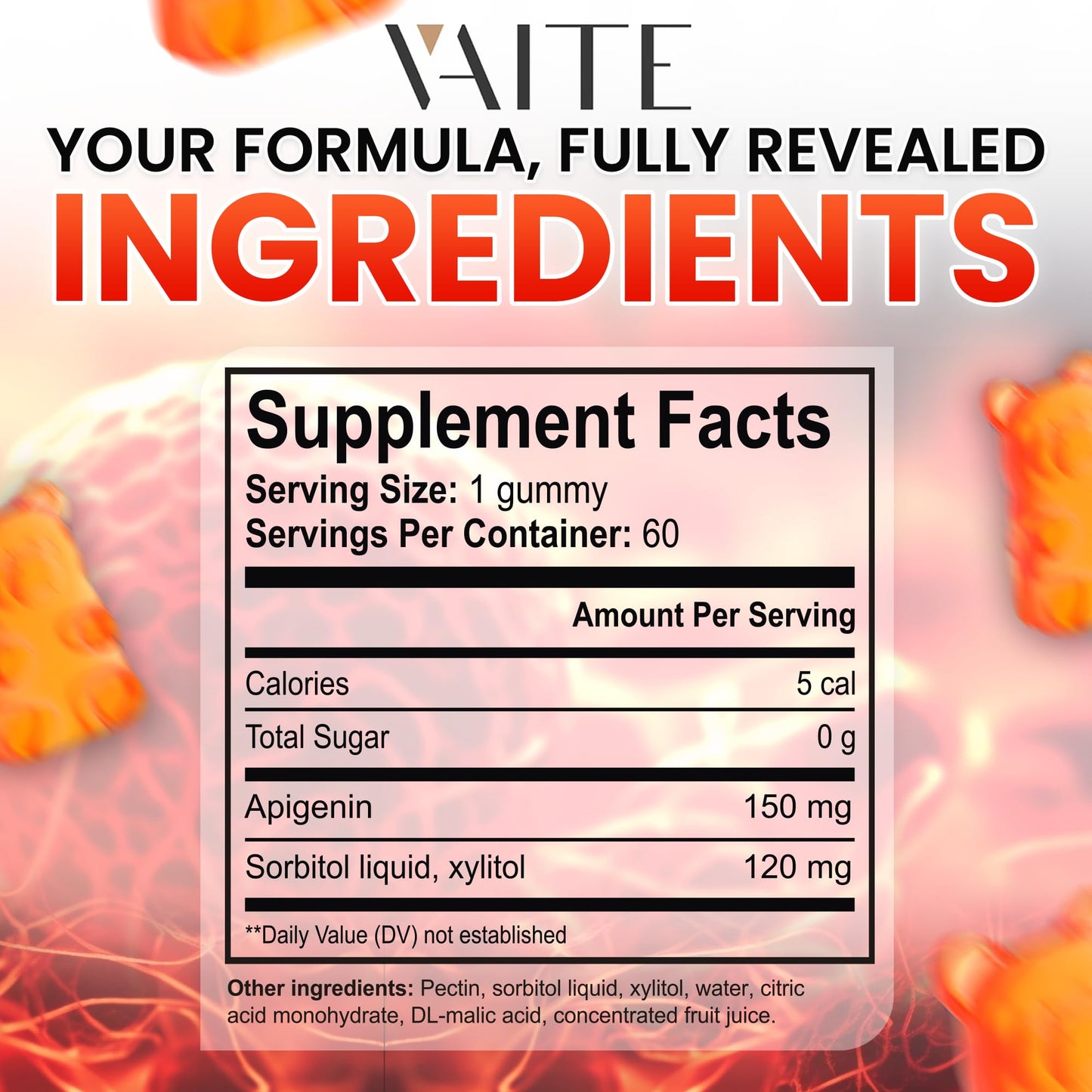 Apigenin 150mg Chamomile Gummies - Vegan Liposomal Calm Formula, Non-GMO