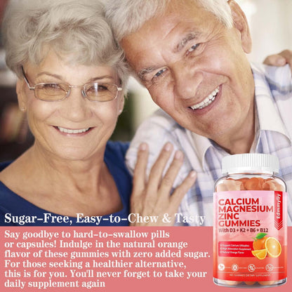Sugar Free Calcium Magnesium Zinc Gummies with Vitamin D3 & B12 – Immune Support (120 Count)