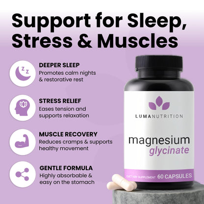 Luma Nutrition Magnesium Glycinate 1000mg | 60 Veggie Capsules