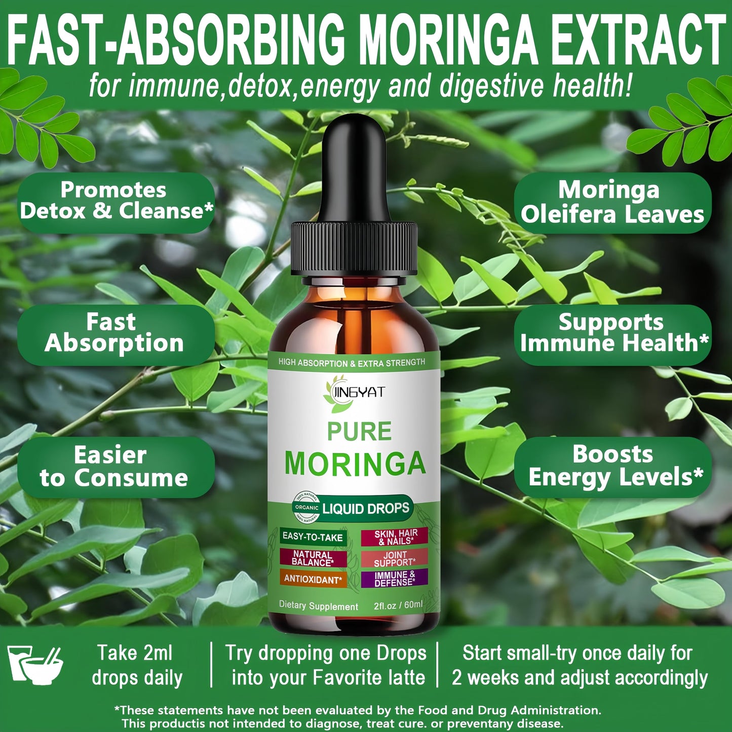 Pure Moringa Liquid Drops - Organic Moringa Oleifera, Immune & Energy