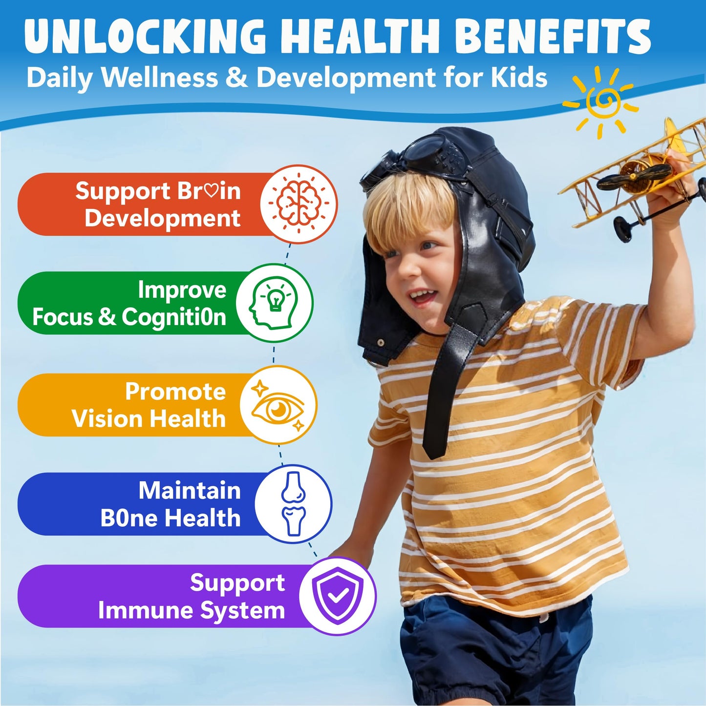 Kids Omega-3 Gummies - Algae DHA/EPA, D3, B12, Calcium, Zinc | Sugar-Free