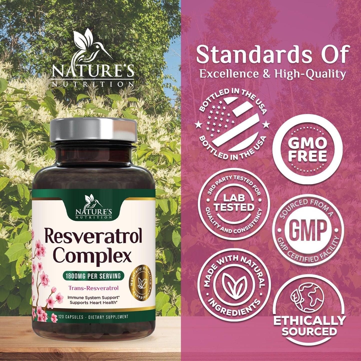 Resveratrol 1800mg - Extra Strength Antioxidants | Immune & Heart Health | 120 Vegan Capsules