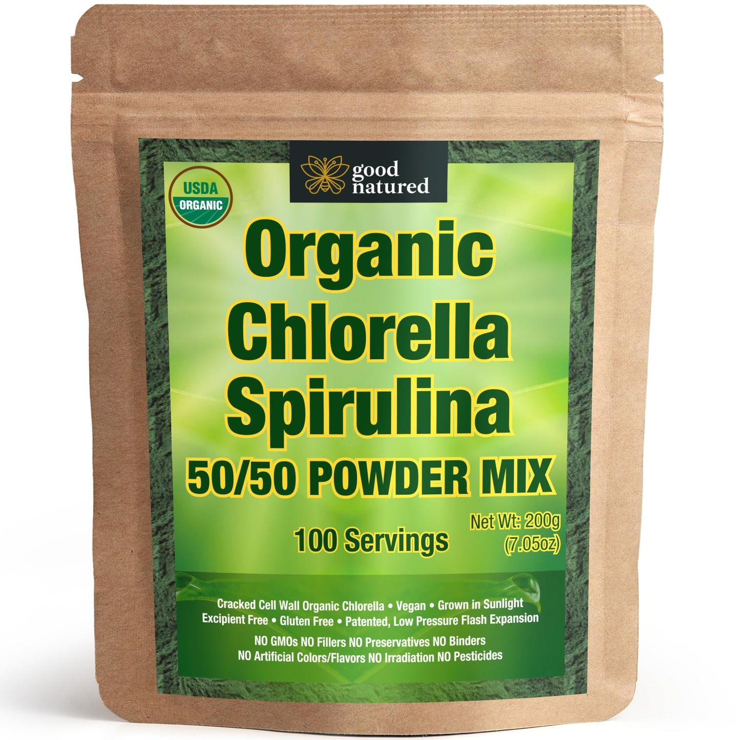 Good Natured Organic Spirulina & Chlorella 50/50 Powder – 3 Month Supply | Vegan & Non-GMO