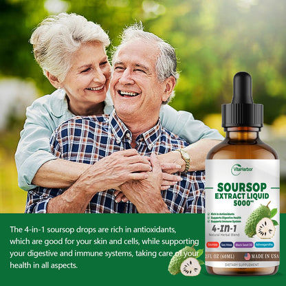 4-in-1 Soursop Bitters Liquid – Sea Moss, Black Seed Oil & Ashwagandha for Immune & Digestive Support (2 oz) | Sugar-Free, Non-GMO, Vegan