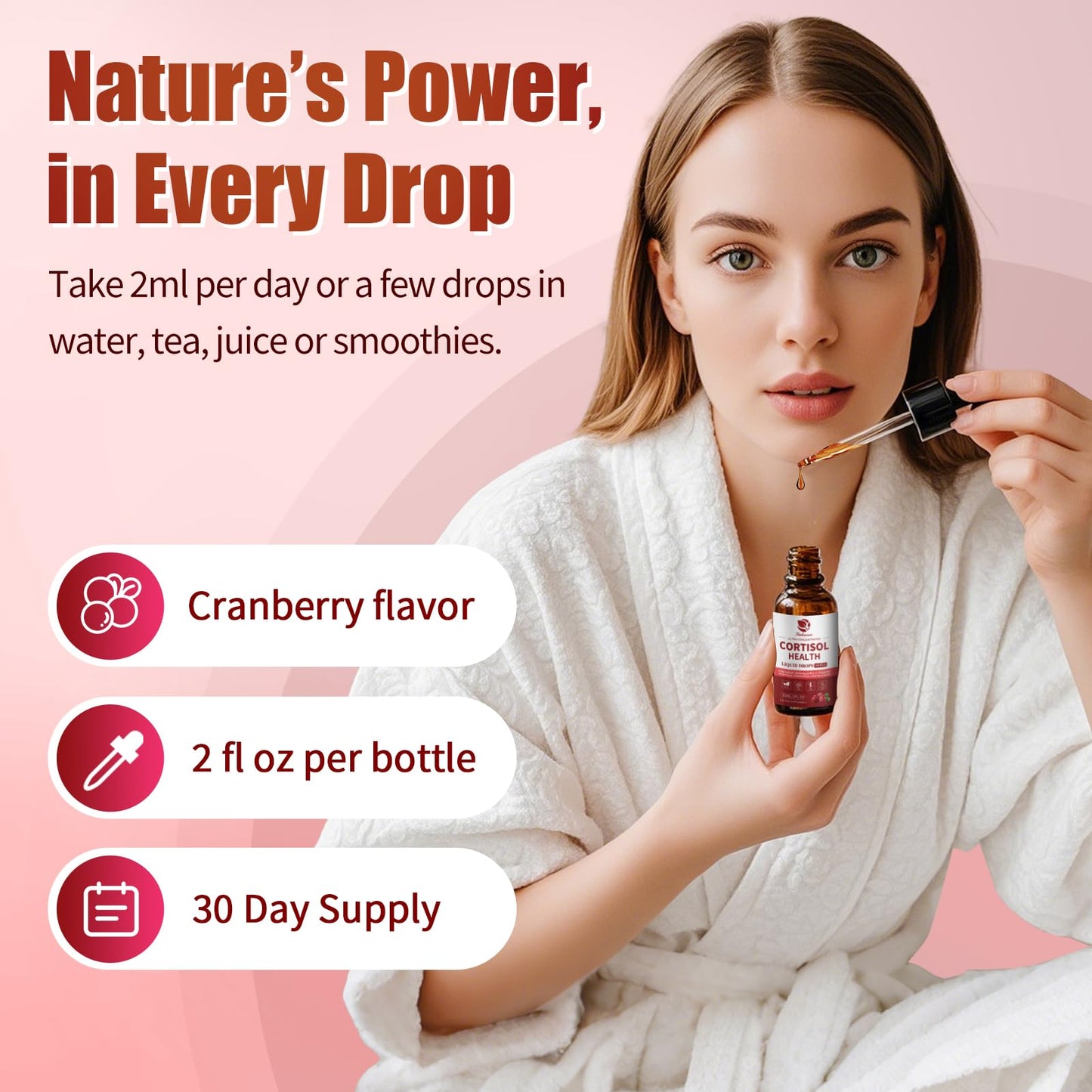 Cortisol Supplement Liquid Drops – 10-in-1 Hormone Balance for Women & Men (2 fl oz, Cranberry)