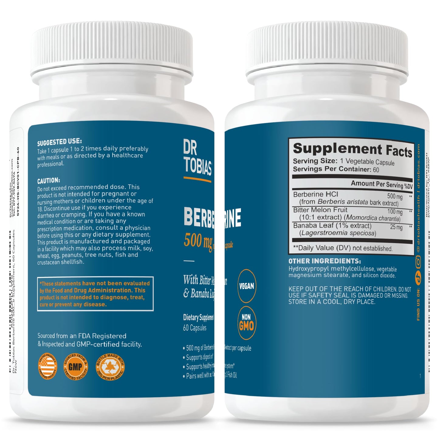 Dr. Tobias Berberine 500mg – Berberine Supplement for Gut Health & Immune Support (60 Capsules) | Vegan, Non-GMO