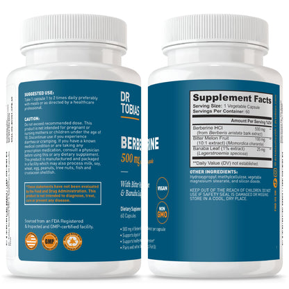 Dr. Tobias Berberine 500mg – Berberine Supplement for Gut Health & Immune Support (60 Capsules) | Vegan, Non-GMO