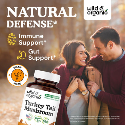 Wild & Organic Turkey Tail Mushroom Capsules 1000 mg – Immune Support (90 Count) | Vegan, Non-GMO