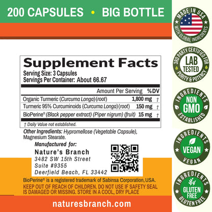 Turmeric Curcumin with Black Pepper – Organic, 1965mg, 200 Capsules