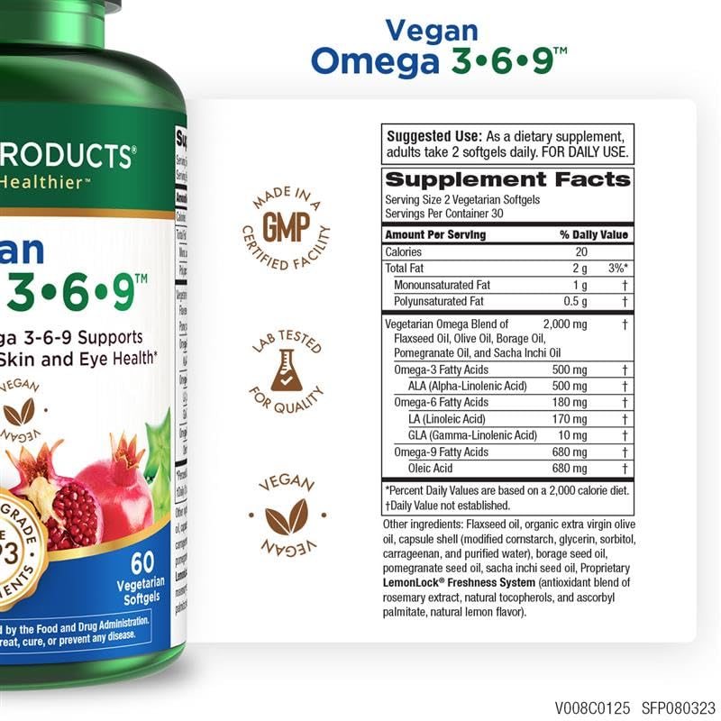 Purity Omega 3-6-9 Vegan & Vegetarian – 5-in-1 Plant-Based EFA (60)
