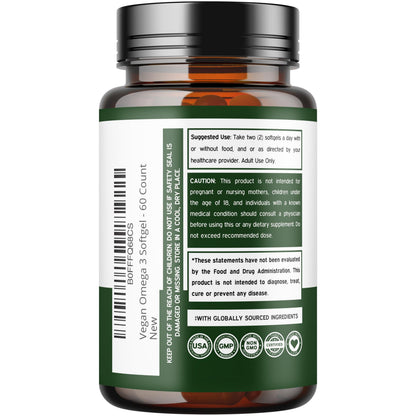 Vegan Omega 3 Algae Oil - 60 Softgels | Plant-Based DHA & EPA | USA Made