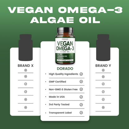 Vegan Omega 3 Algae Oil - 60 Softgels | Plant-Based DHA & EPA | USA Made