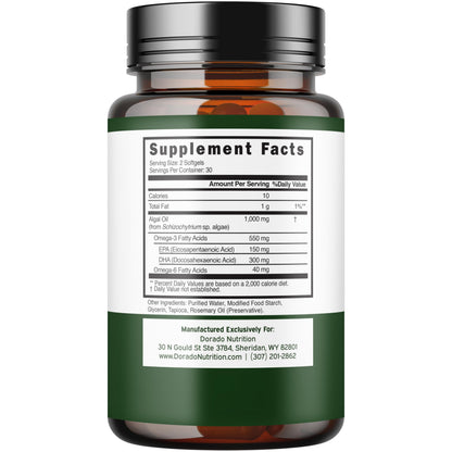 Vegan Omega 3 Algae Oil - 60 Softgels | Plant-Based DHA & EPA | USA Made