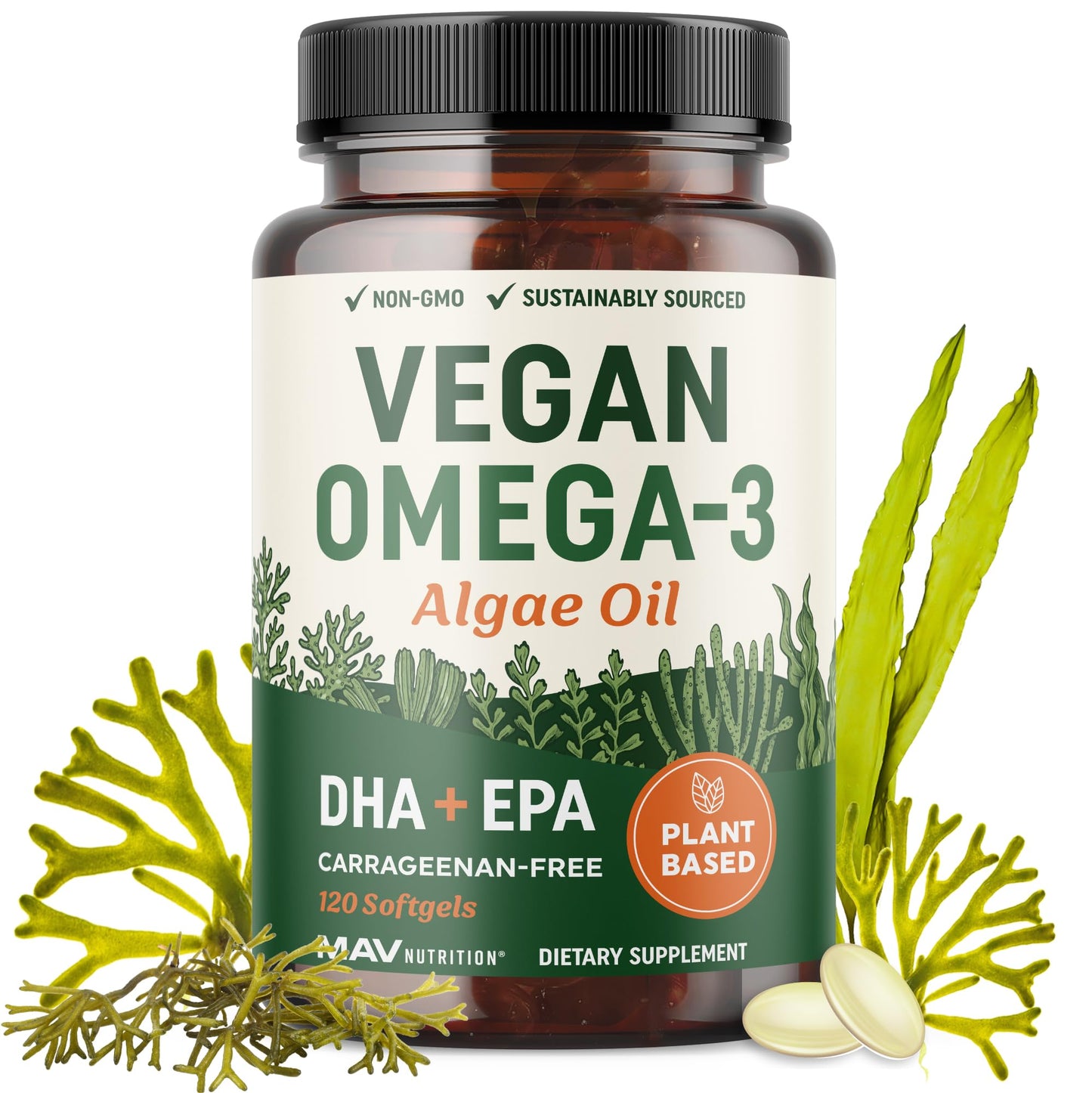 Vegan Omega-3 Algae Oil – Plant-Based DHA & EPA, Sustainably Sourced, 120 Softgels