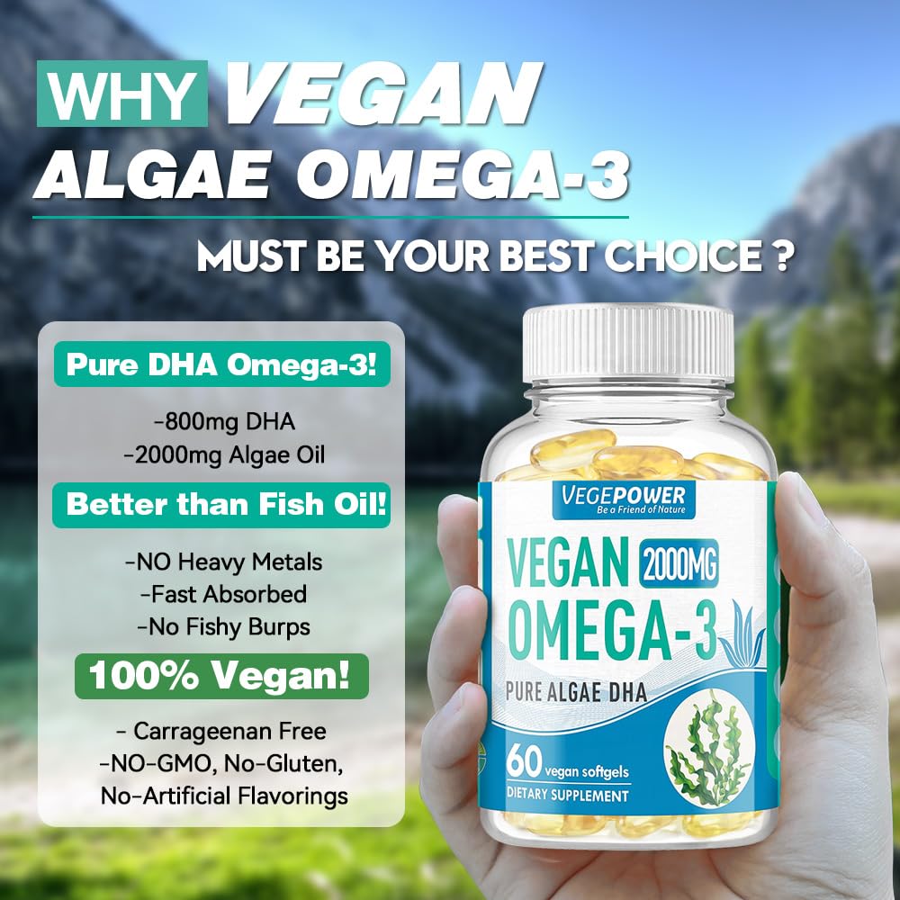 Vegan Omega-3 DHA Supplement - Algae Oil 800mg per Serving | 60 Softgels