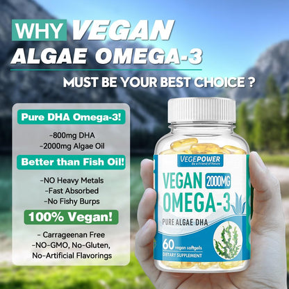 Vegan Omega-3 DHA Supplement - Algae Oil 800mg per Serving | 60 Softgels