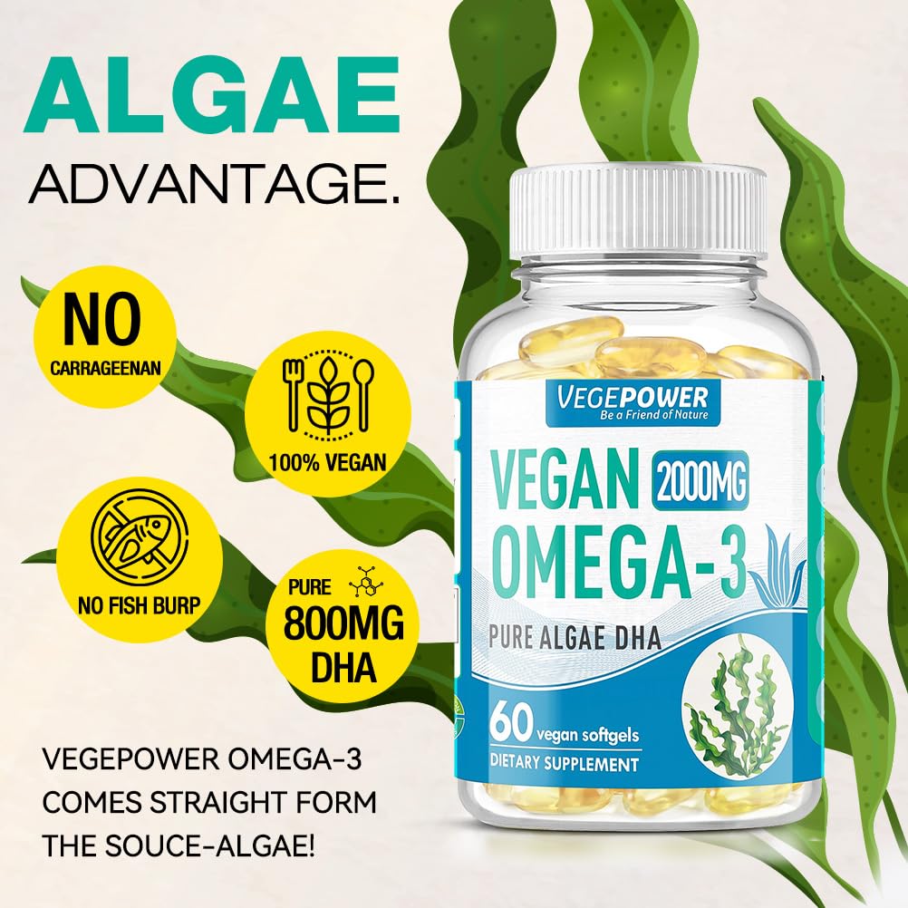 Vegan Omega-3 DHA Supplement - Algae Oil 800mg per Serving | 60 Softgels