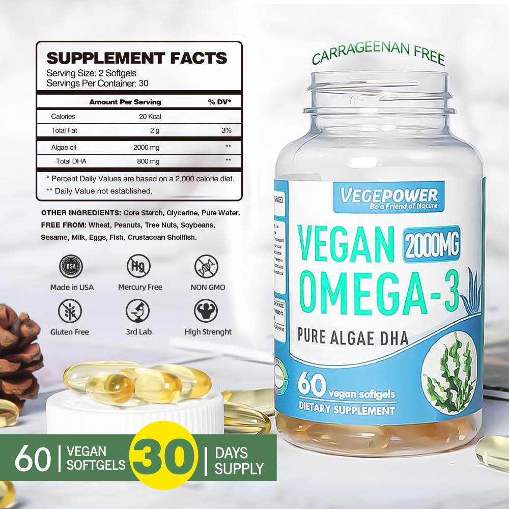 Vegan Omega-3 DHA Supplement - Algae Oil 800mg per Serving | 60 Softgels