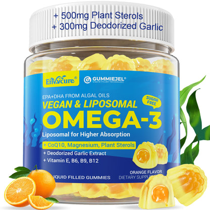 Vegan Omega-3 Gummies 1000mg with CoQ10 & Magnesium - EPA 600mg / DHA 400mg (Algae Liposomal)