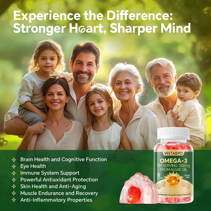 Vegan Omega 3 Gummies 1200mg - Dual Layer Algae DHA 600mg / EPA 400mg