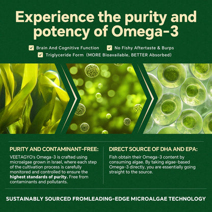 Vegan Omega 3 Gummies 1200mg - Dual Layer Algae DHA 600mg / EPA 400mg