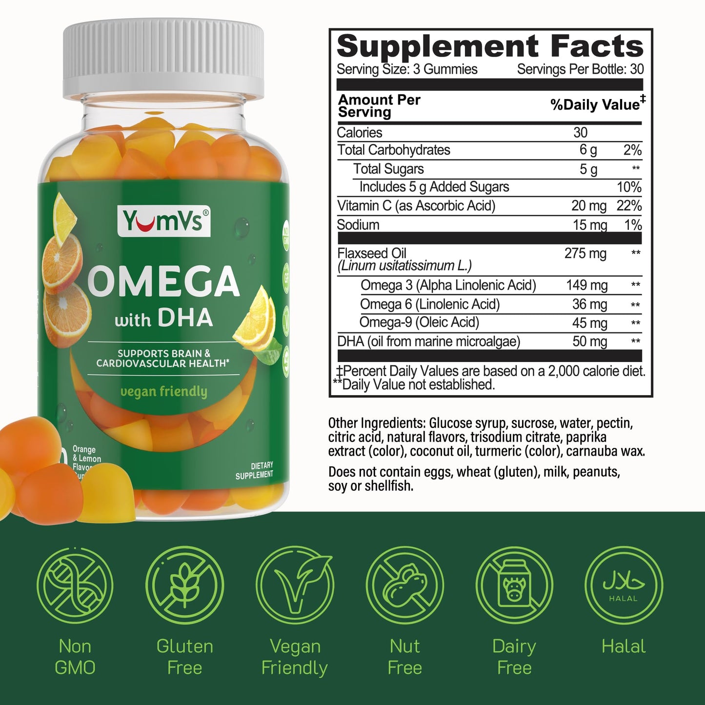 Vegan Omega 3 Gummies with Algae Oil – Plant-Based DHA, Non-GMO – 90 Gummies