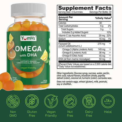 Vegan Omega 3 Gummies with Algae Oil – Plant-Based DHA, Non-GMO – 90 Gummies