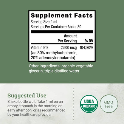 Earth Harmony Naturals Organic Vegan B12 Sublingual Liquid 2500mcg
