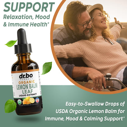 Organic Lemon Balm Extract Tincture – Calm Relaxation Drops (Vegan, 2oz)