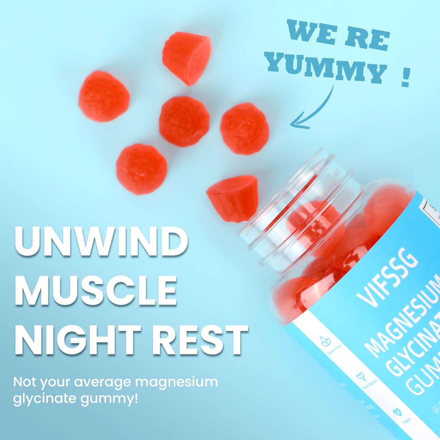 Magnesium Glycinate Gummies 400mg + 200mg L-Threonate – Sugar Free, Vegan, 60 Count