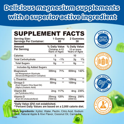 2PCS Center-Filled Magnesium Gummies 300MG – Sleep & Calm for Kids & Adults