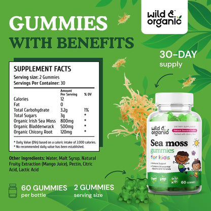 Wild & Organic Irish Sea Moss Gummies for Kids – 800mg Immune Support