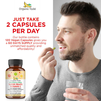 Organic Veda Superfruits Vitamin C Capsule – Acerola & Amla, 120 Vegan Pills